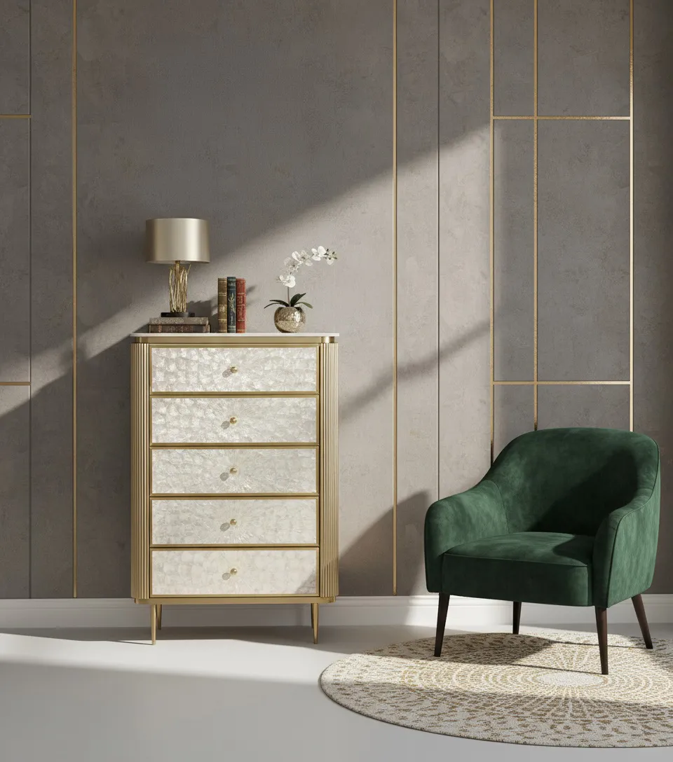 Komoda STILI, aukso, 80x40x120 cm