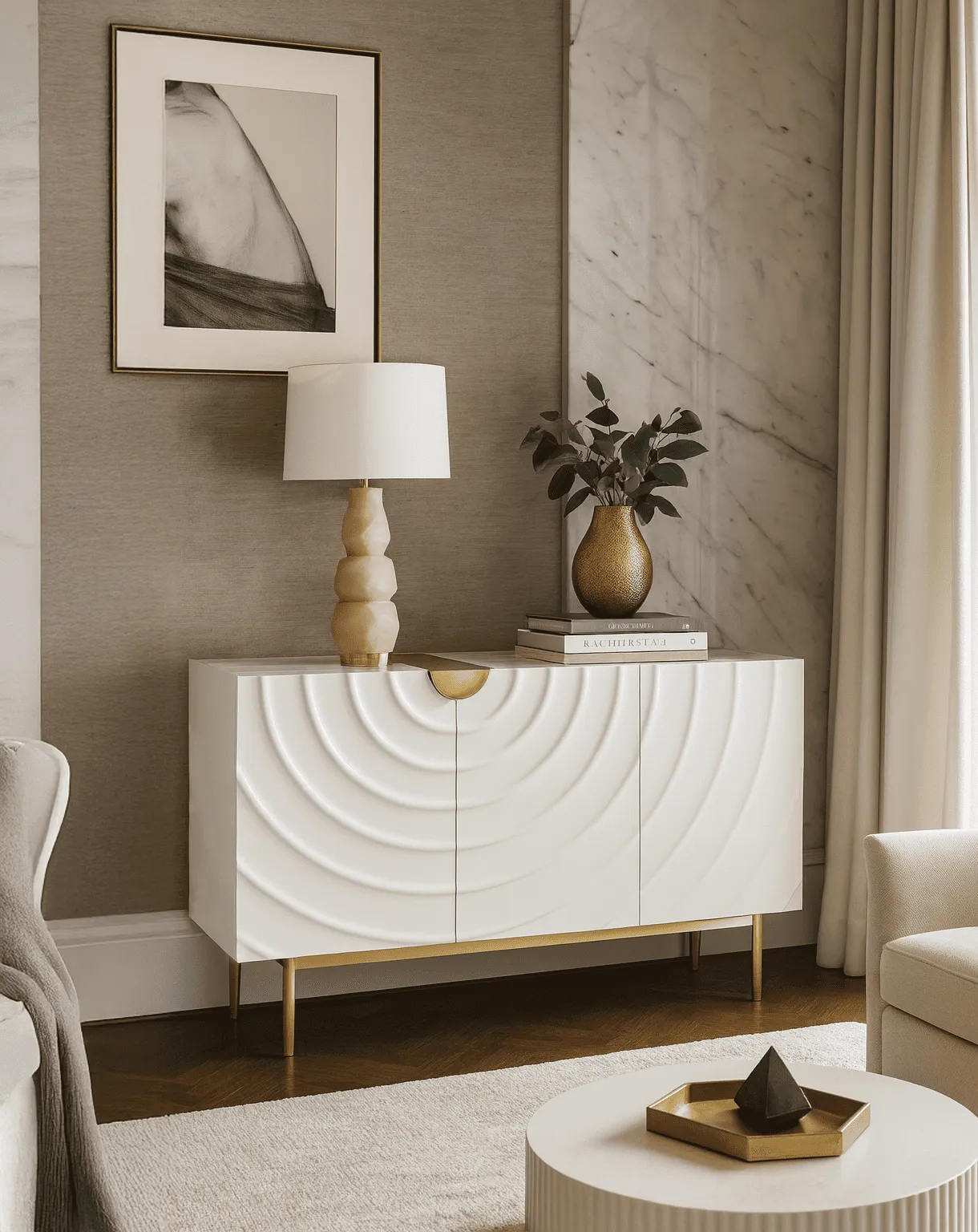 Spintelė STILI, balta-ecru, 150x40x86 cm