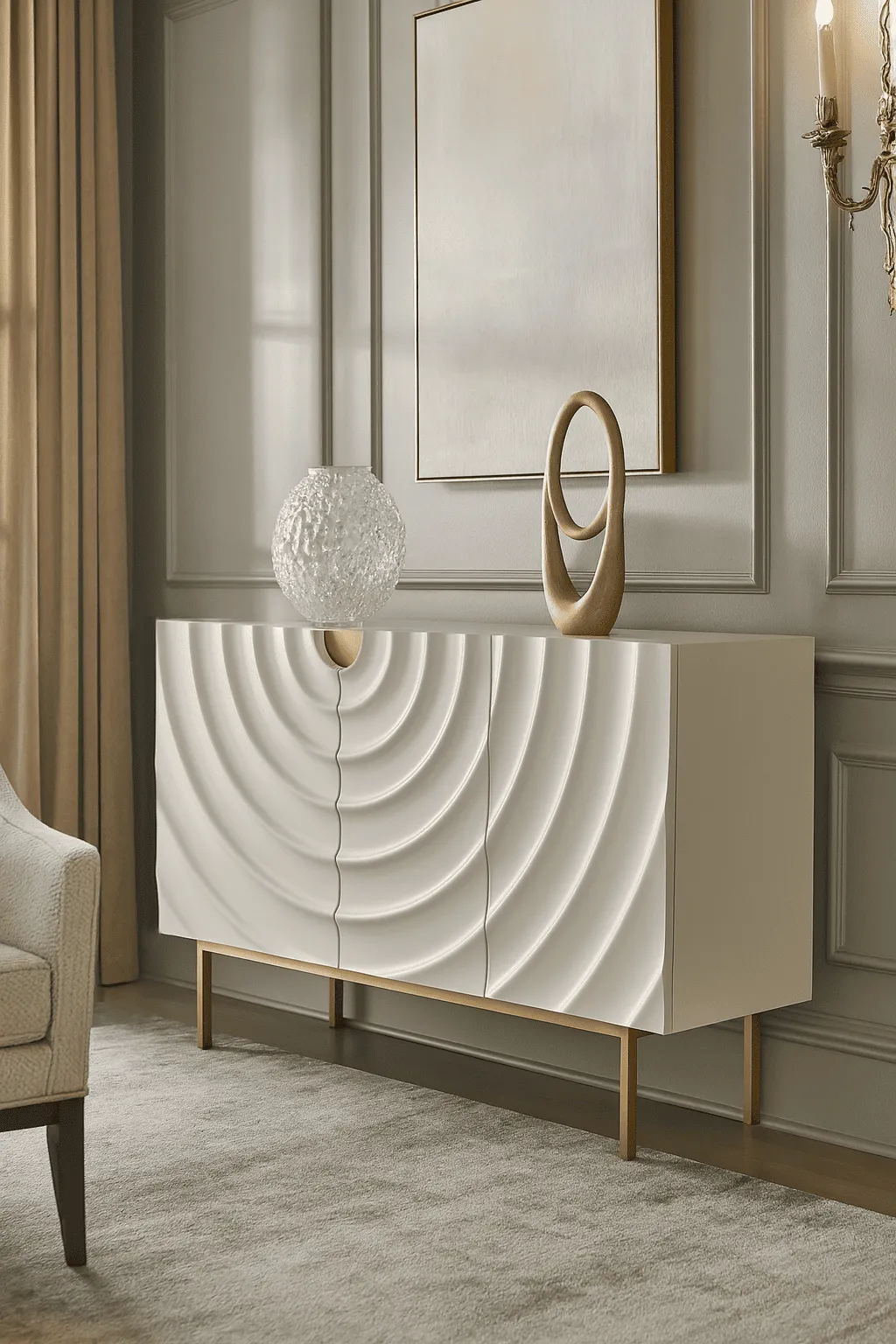 Spintelė STILI, balta-ecru, 150x40x86 cm