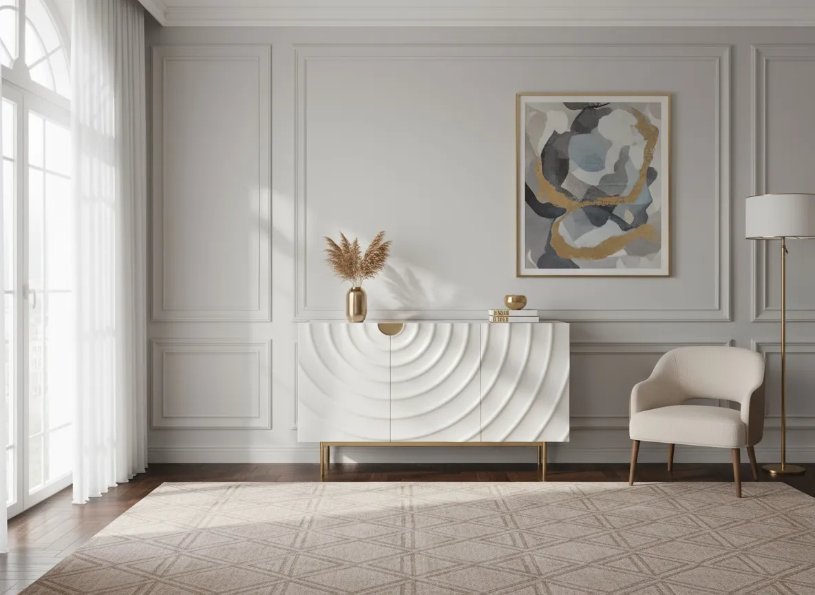 Spintelė STILI, balta-ecru, 150x40x86 cm