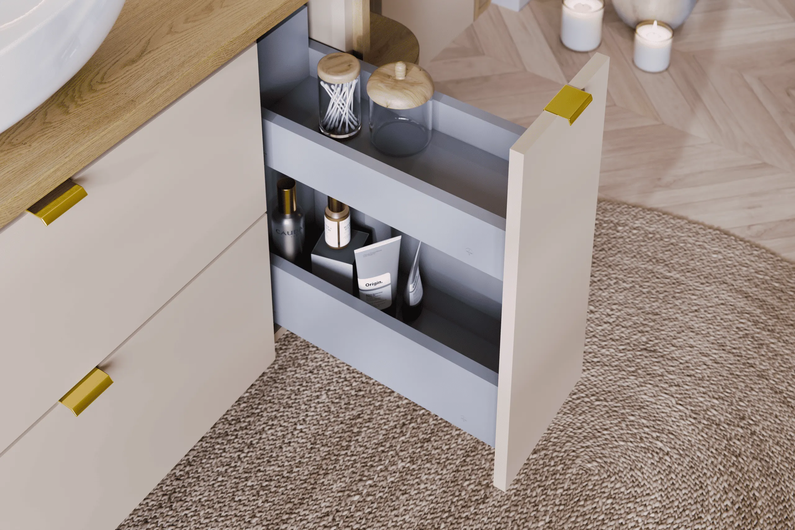 Pakabinama vonios spintelė su stalviršiumi 821B DALI CASHMERE