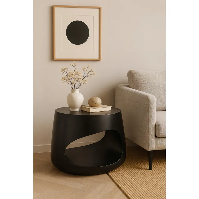 Žurnalinis staliukas RONDU, juodas, 75x75x38 cm