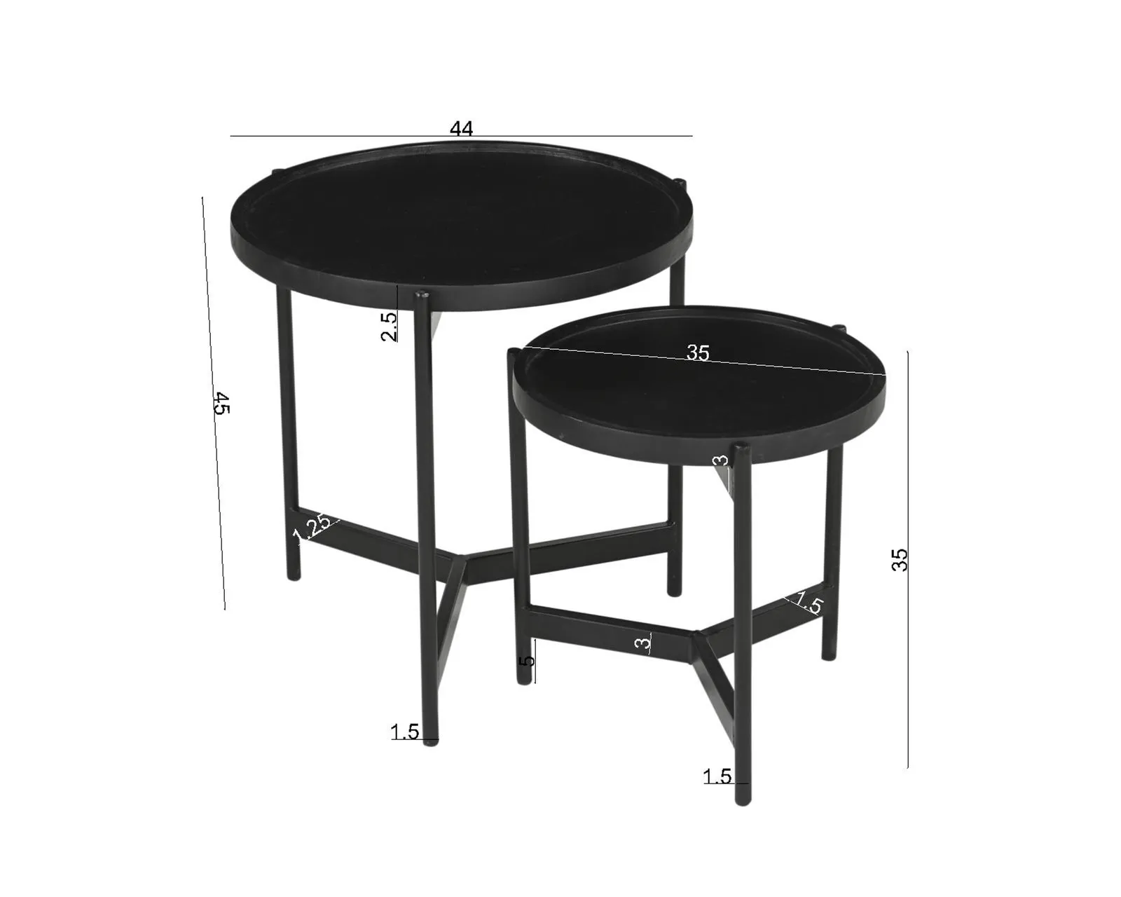 Žurnalinių staliukų komplektas RONDU, 45x45x45 + 35x35x35 cm