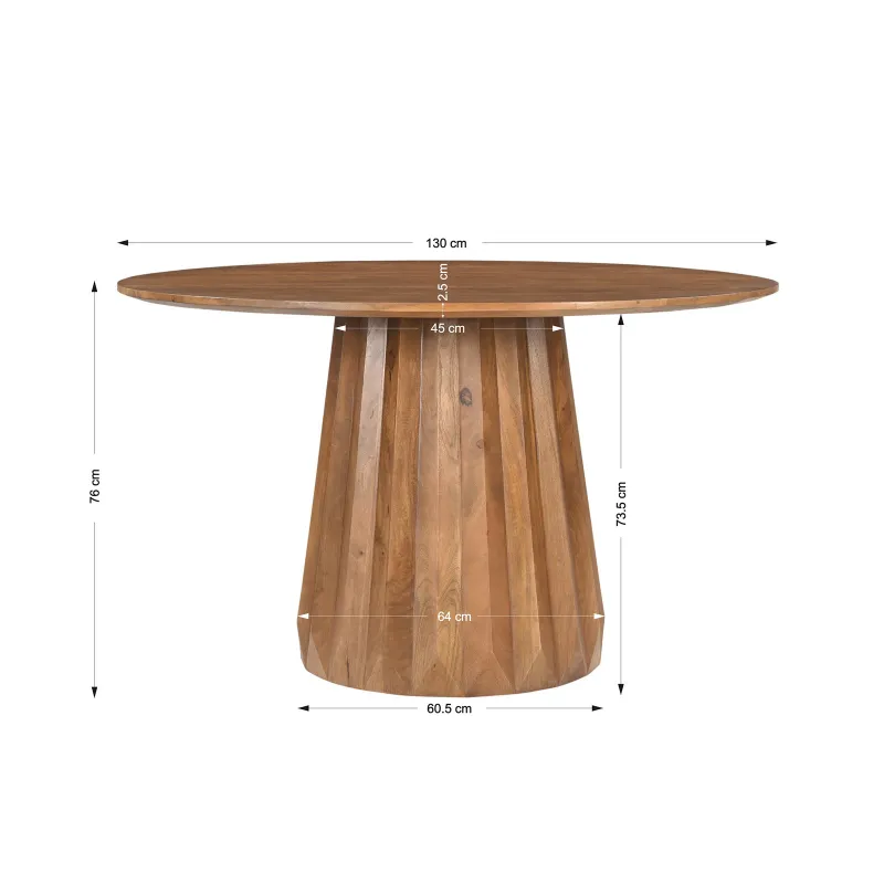 Apvalus valgomojo stalas AMBRIA, 130x130x76 cm