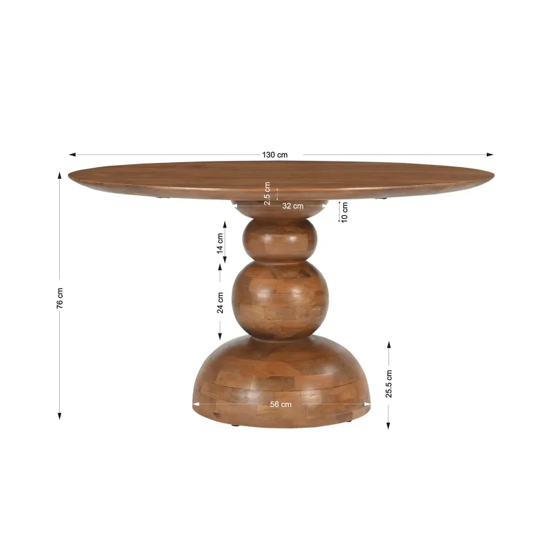 Apvalus valgomojo stalas AMBRIA A, 130x130x76 cm