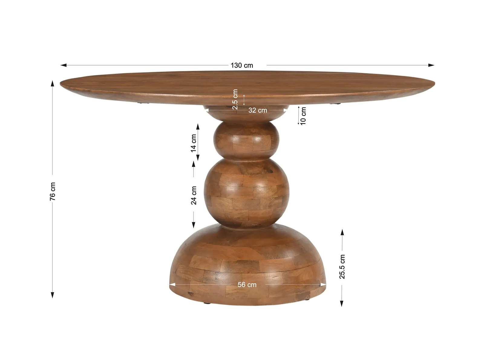 Apvalus valgomojo stalas AMBRIA A, 130x130x76 cm