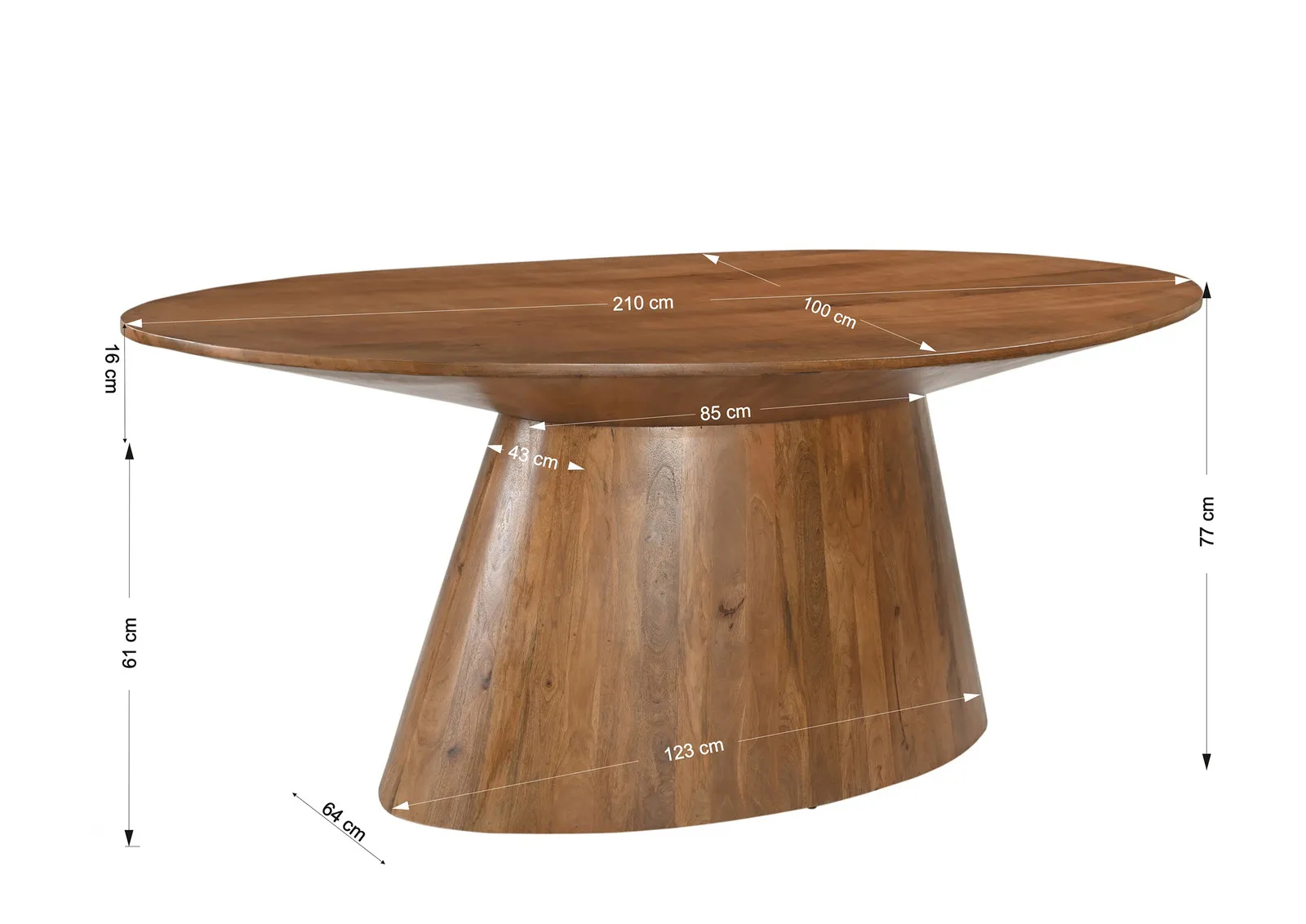 Ovalus valgomojo stalas AMBRIA, 210x100x77 cm