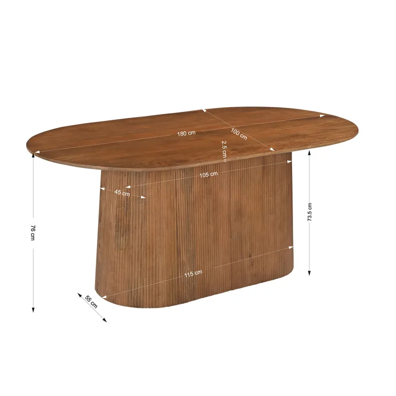 Ovalus valgomojo stalas AMBRIA, 180x100x76 cm