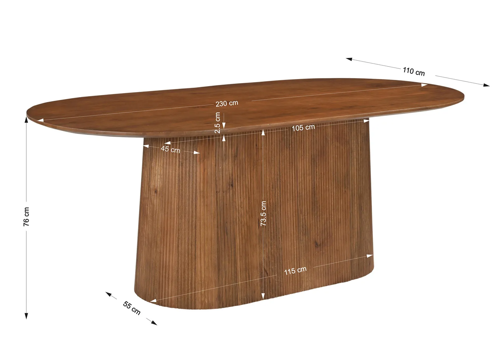 Ovalus valgomojo stalas AMBRIA, 230x110x76 cm