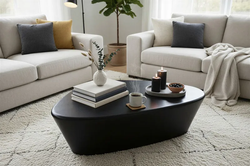 Žurnalinis staliukas RONDU, juodas, 107x78x30 cm