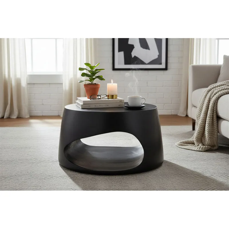 Žurnalinis staliukas RONDU, juodas, 75x75x38 cm