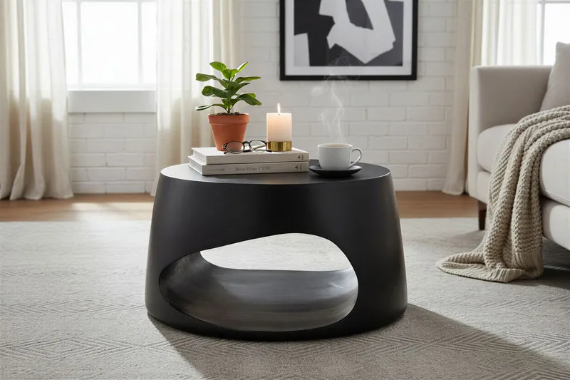 Žurnalinis staliukas RONDU, juodas, 75x75x38 cm