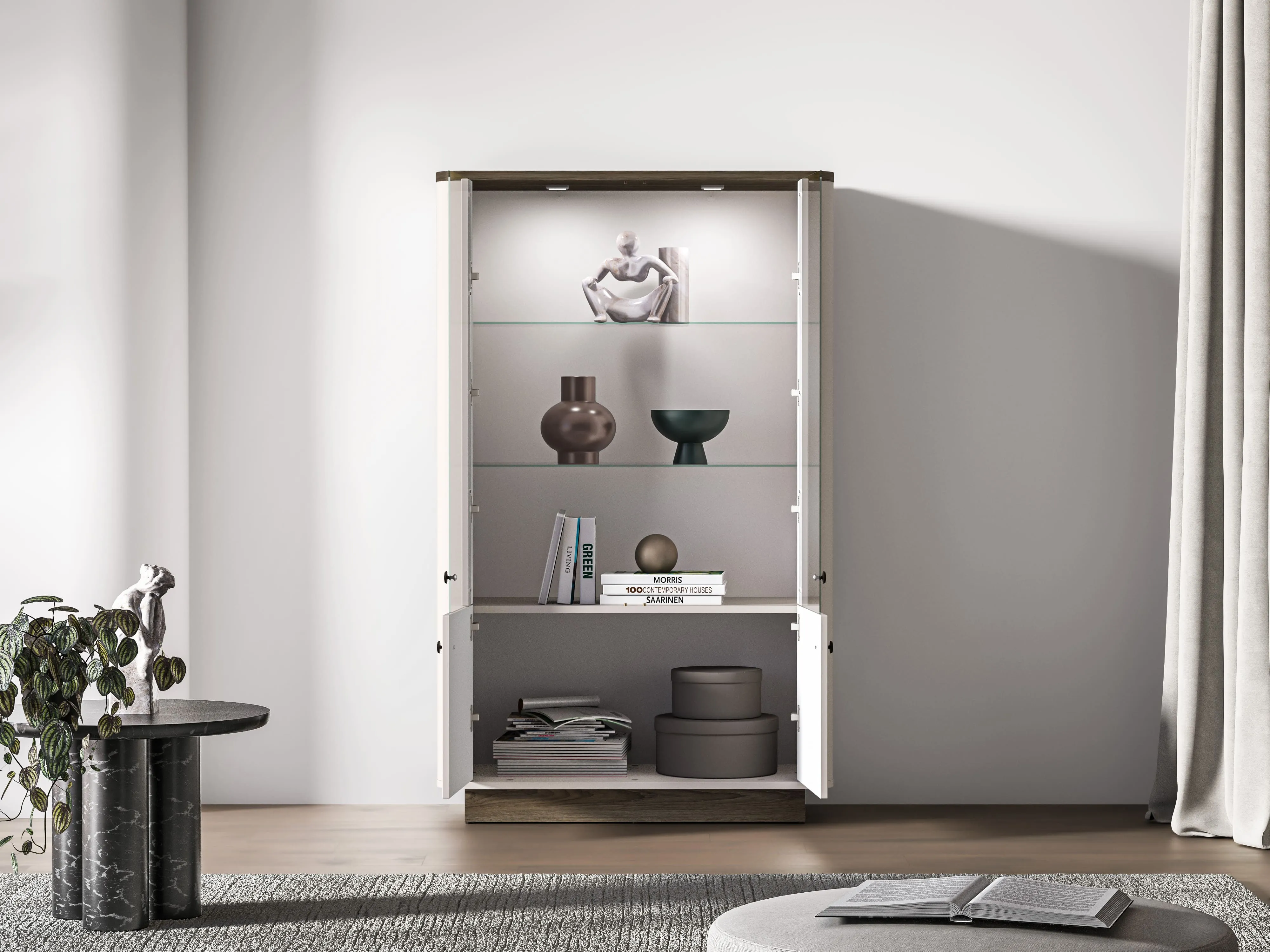 Dvidurė vitrina VILAVIA, 92x40x150 cm