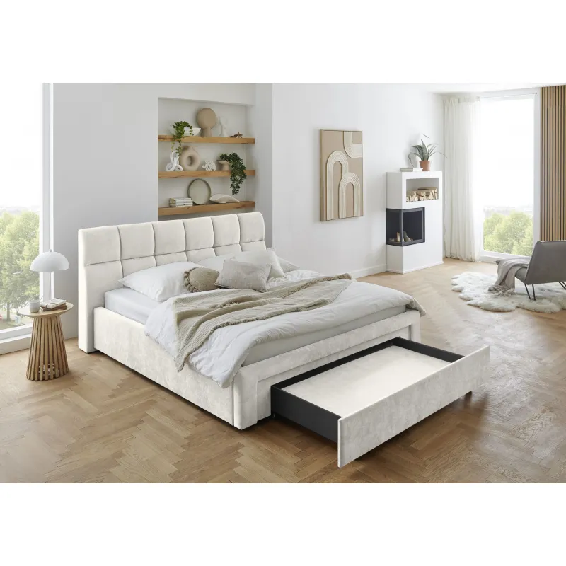 Lova 180 cm CANY su čiužiniu, beige, su šuns guoliu, 209x228x110 cm