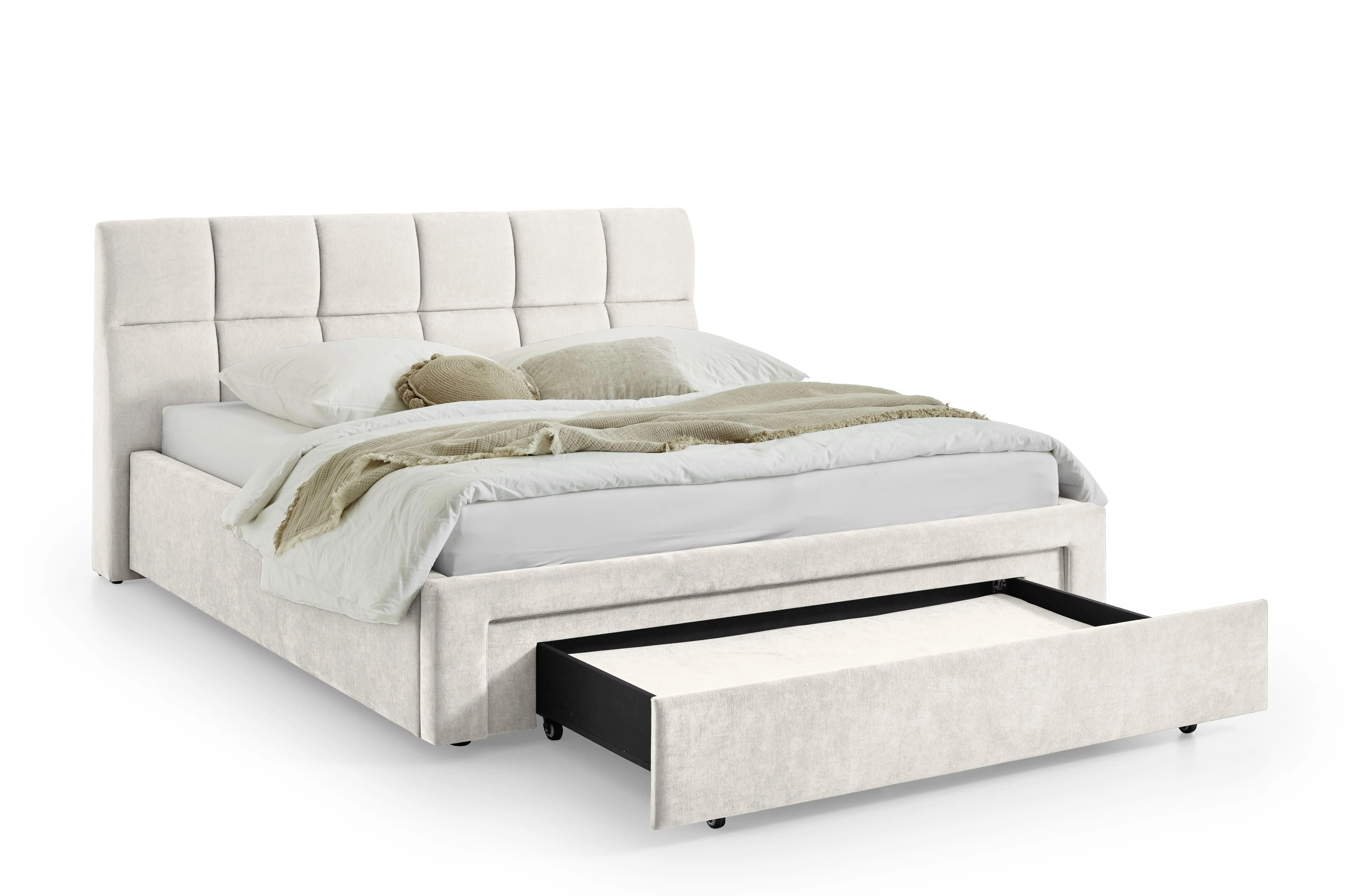 Lova 180 cm CANY su čiužiniu, beige, su šuns guoliu, 209x228x110 cm