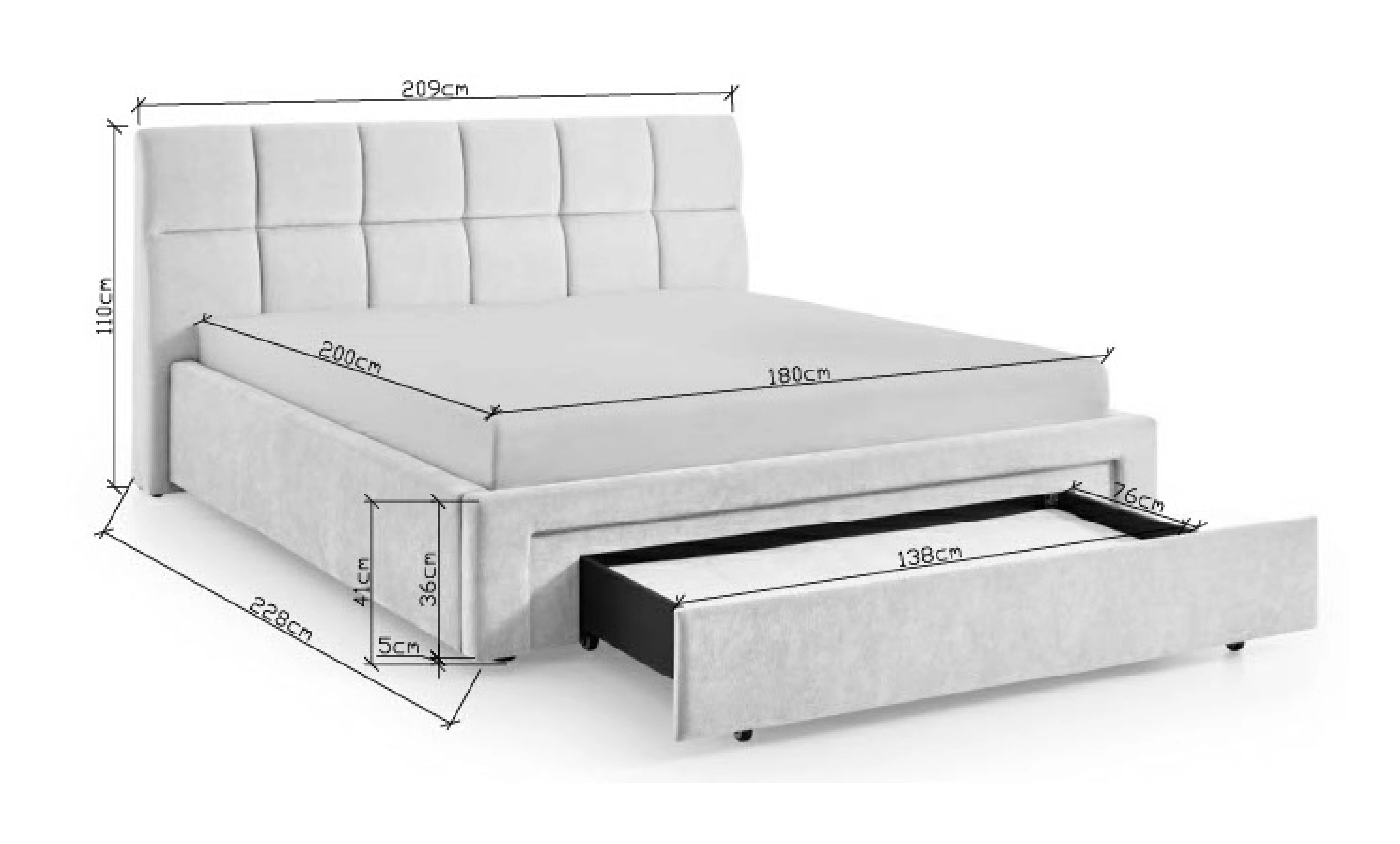 Lova 180 cm CANY su čiužiniu, beige, su šuns guoliu, 209x228x110 cm