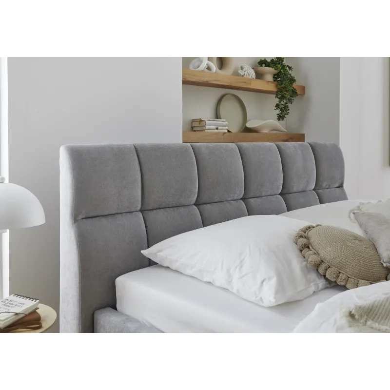 Lova 180 cm CANY su čiužiniu, pilka, su šuns guoliu, 209x228x110 cm