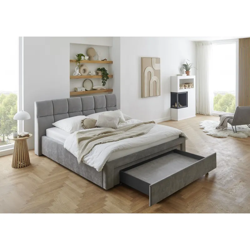 Lova 180 cm CANY su čiužiniu, pilka, su šuns guoliu, 209x228x110 cm