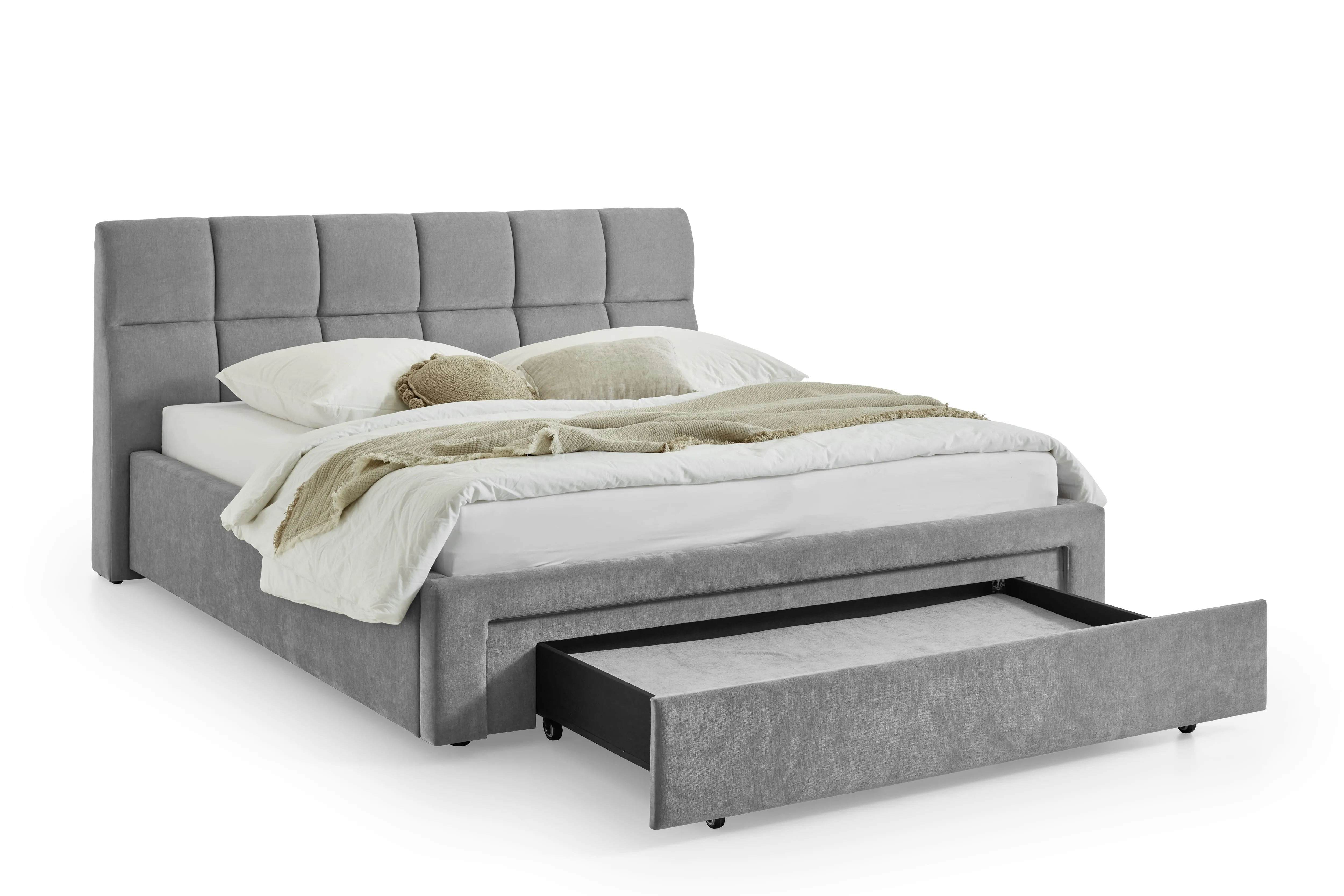 Lova 180 cm CANY su čiužiniu, pilka, su šuns guoliu, 209x228x110 cm