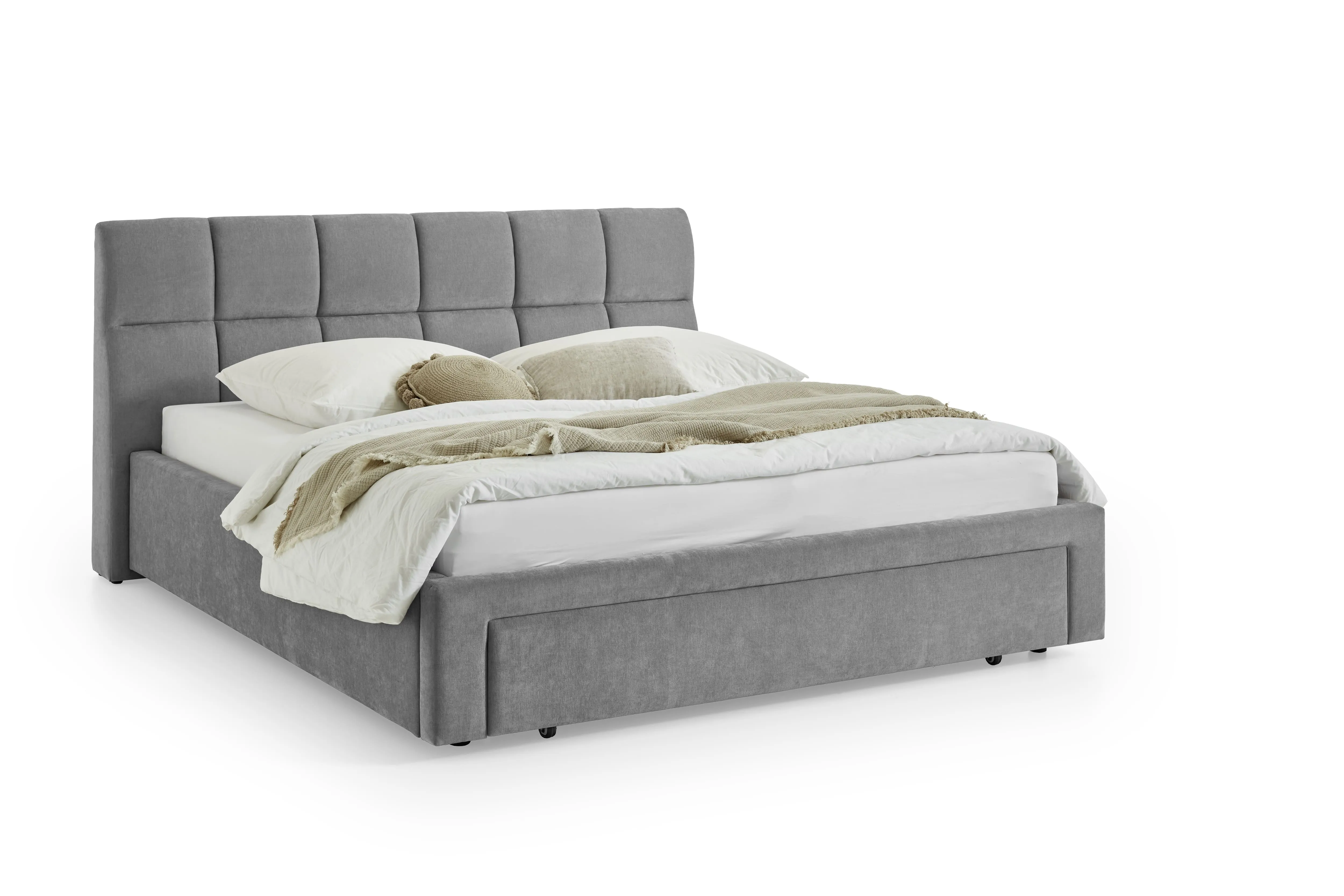 Lova 180 cm CANY su čiužiniu, pilka, su šuns guoliu, 209x228x110 cm