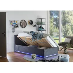 Lova 90 cm CIRCLE su LED apšvietimu, grafito, su pat. dėže, 98x211x90 cm