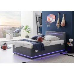 Lova 120 cm CIRCLE su LED apšvietimu, grafito, su pat. dėže, 98x211x90 cm