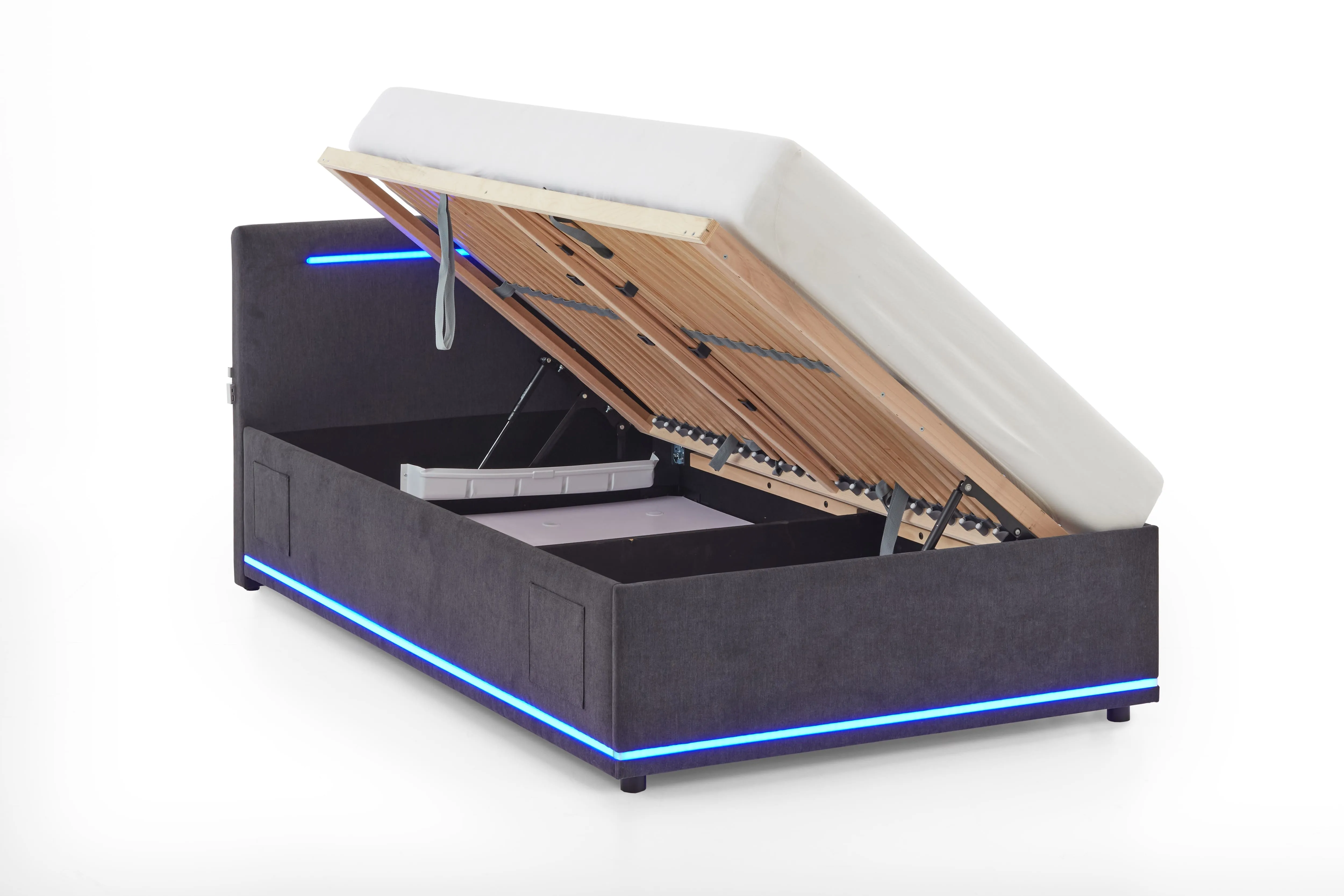Lova 120 cm CIRCLE su LED apšvietimu, grafito, su pat. dėže, 128x211x90 cm