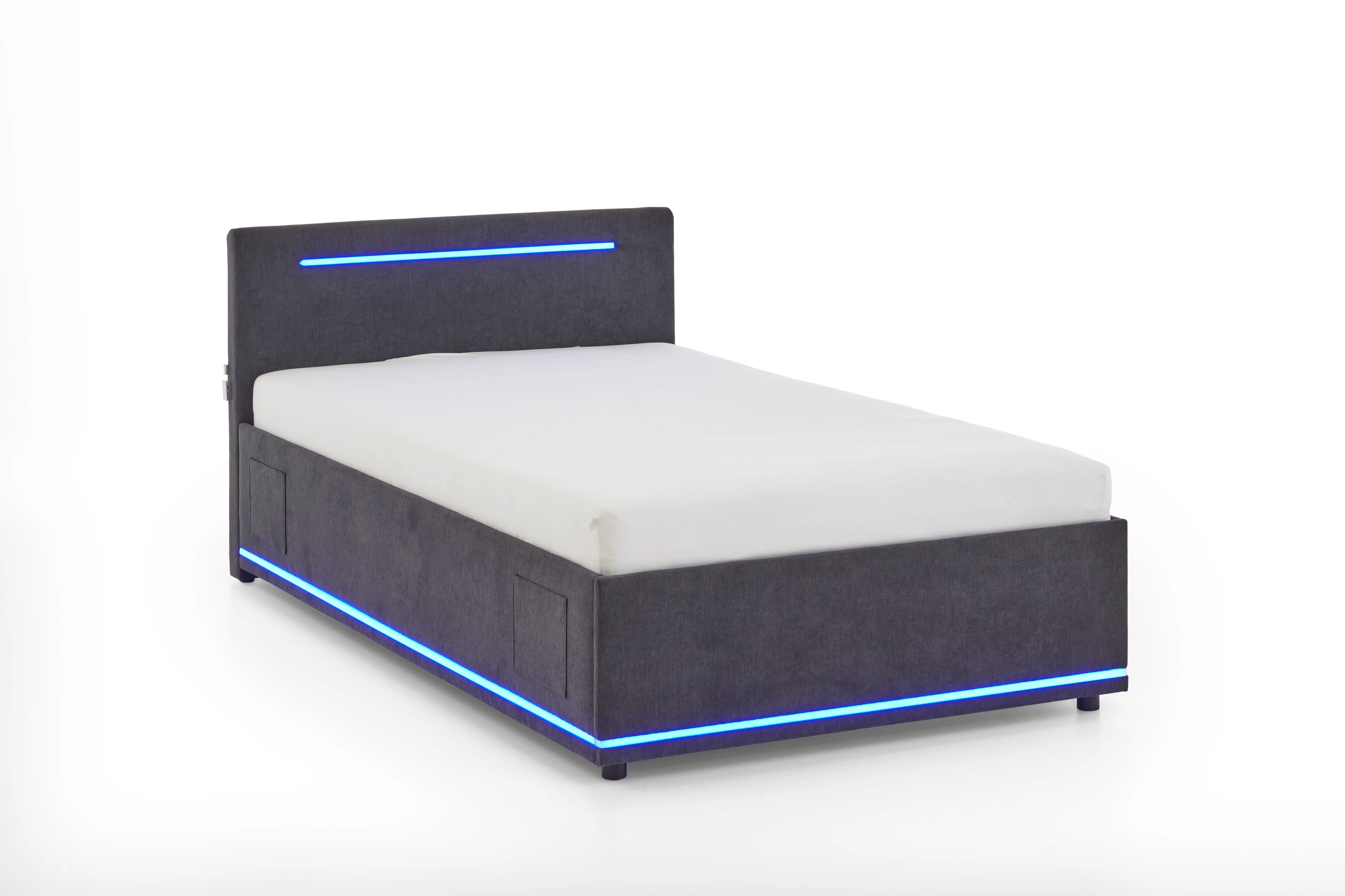 Lova 120 cm CIRCLE su LED apšvietimu, grafito, su pat. dėže, 128x211x90 cm