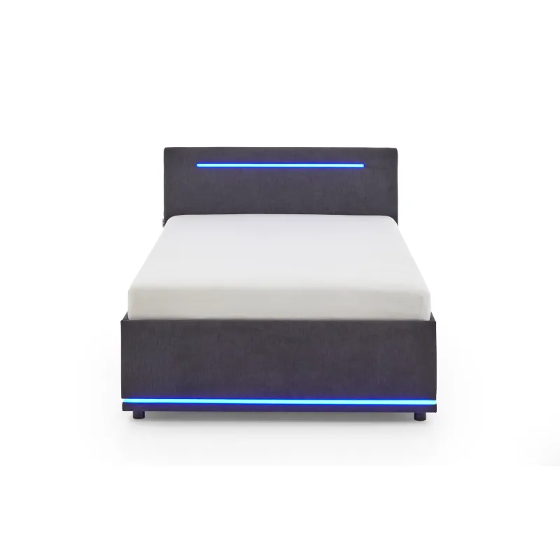 Lova 140 cm CIRCLE su LED apšvietimu, grafito, su pat. dėže, 148x211x90 cm