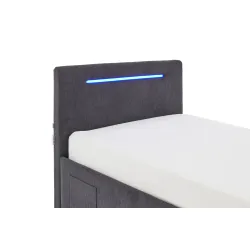 Lova 90 cm CIRCLE su čiužiniu ir LED apšvietimu, grafito, 98x211x90 cm