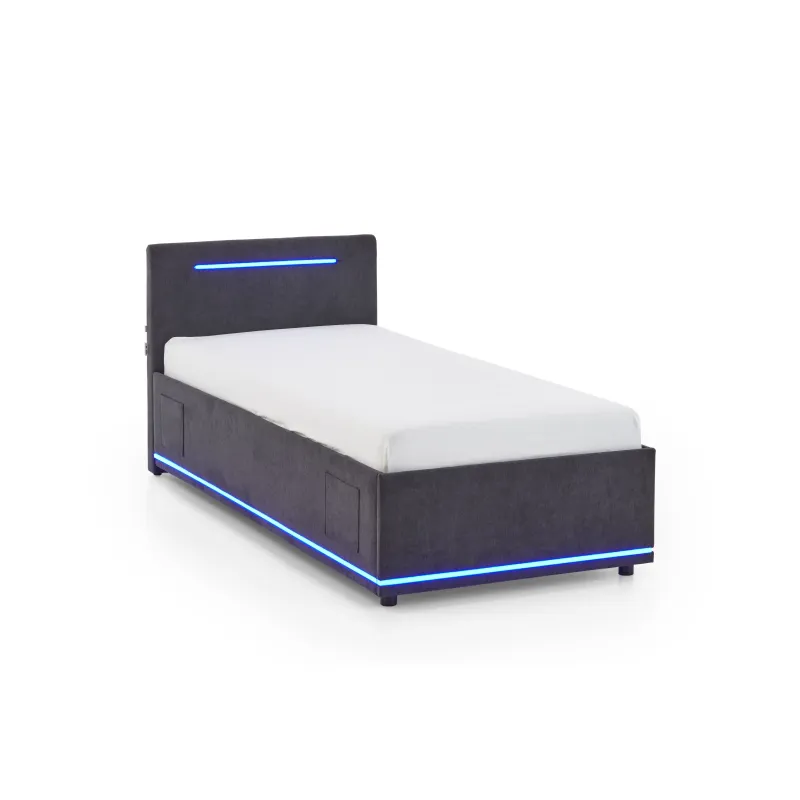 Lova 90 cm CIRCLE su čiužiniu ir LED apšvietimu, grafito, 98x211x90 cm