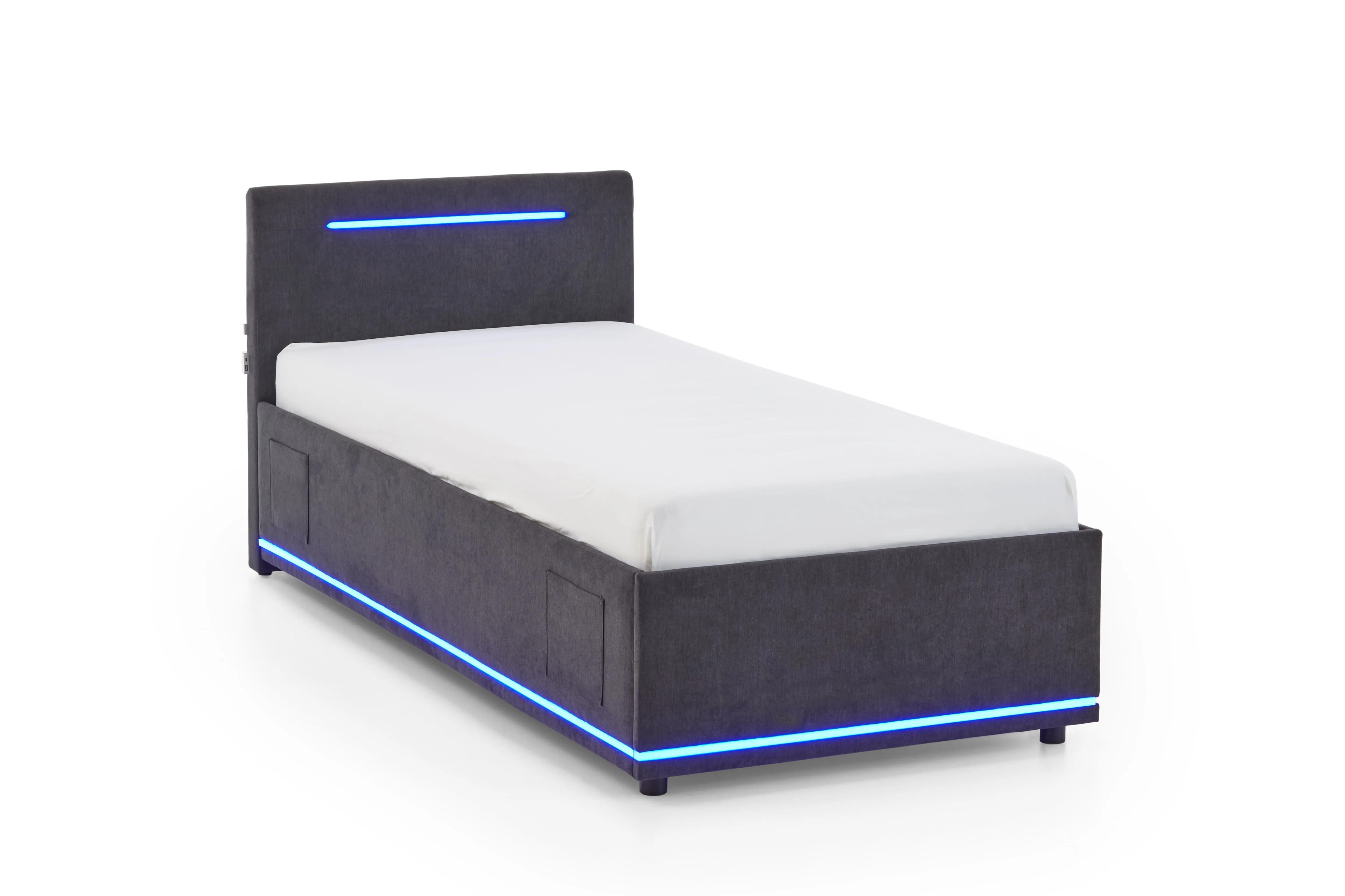 Lova 90 cm CIRCLE su čiužiniu ir LED apšvietimu, grafito, 98x211x90 cm