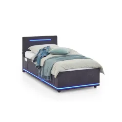 Lova 90 cm CIRCLE su čiužiniu ir LED apšvietimu, grafito, 98x211x90 cm