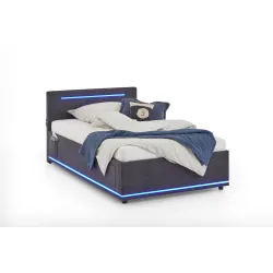 Lova 120 cm CIRCLE su čiužiniu ir LED apšvietimu, grafito, 128x211x90 cm