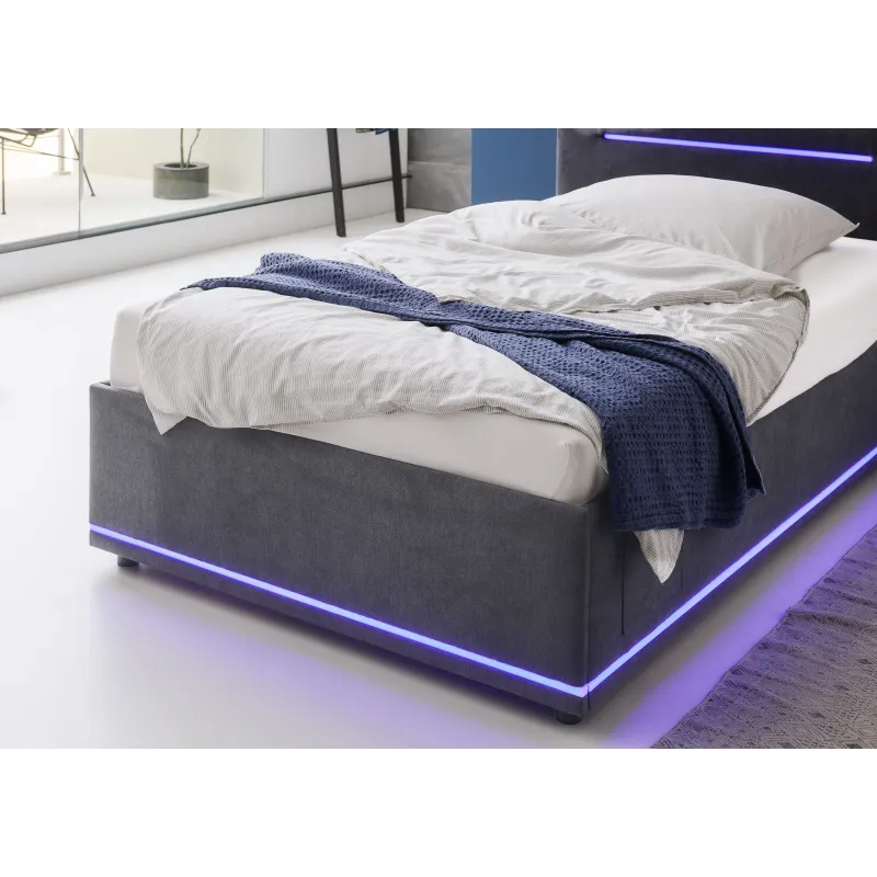 Lova 140 cm CIRCLE su čiužiniu ir LED apšvietimu, grafito, 148x211x90 cm