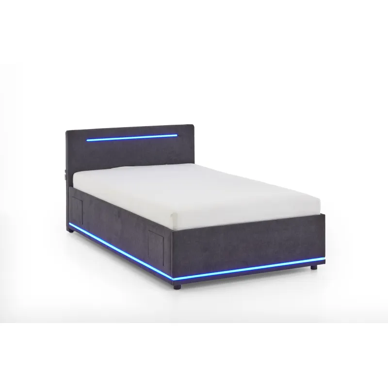 Lova 140 cm CIRCLE su čiužiniu ir LED apšvietimu, grafito, 148x211x90 cm