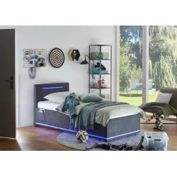Lova 90 cm CIRCLE su čiužiniu ir LED apšvietimu, grafito, su pat. dėže, 98x211x90 cm