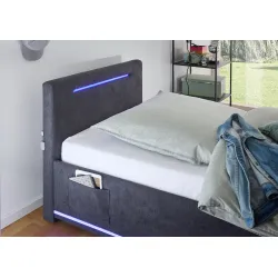 Lova 90 cm CIRCLE su čiužiniu ir LED apšvietimu, grafito, su pat. dėže, 98x211x90 cm