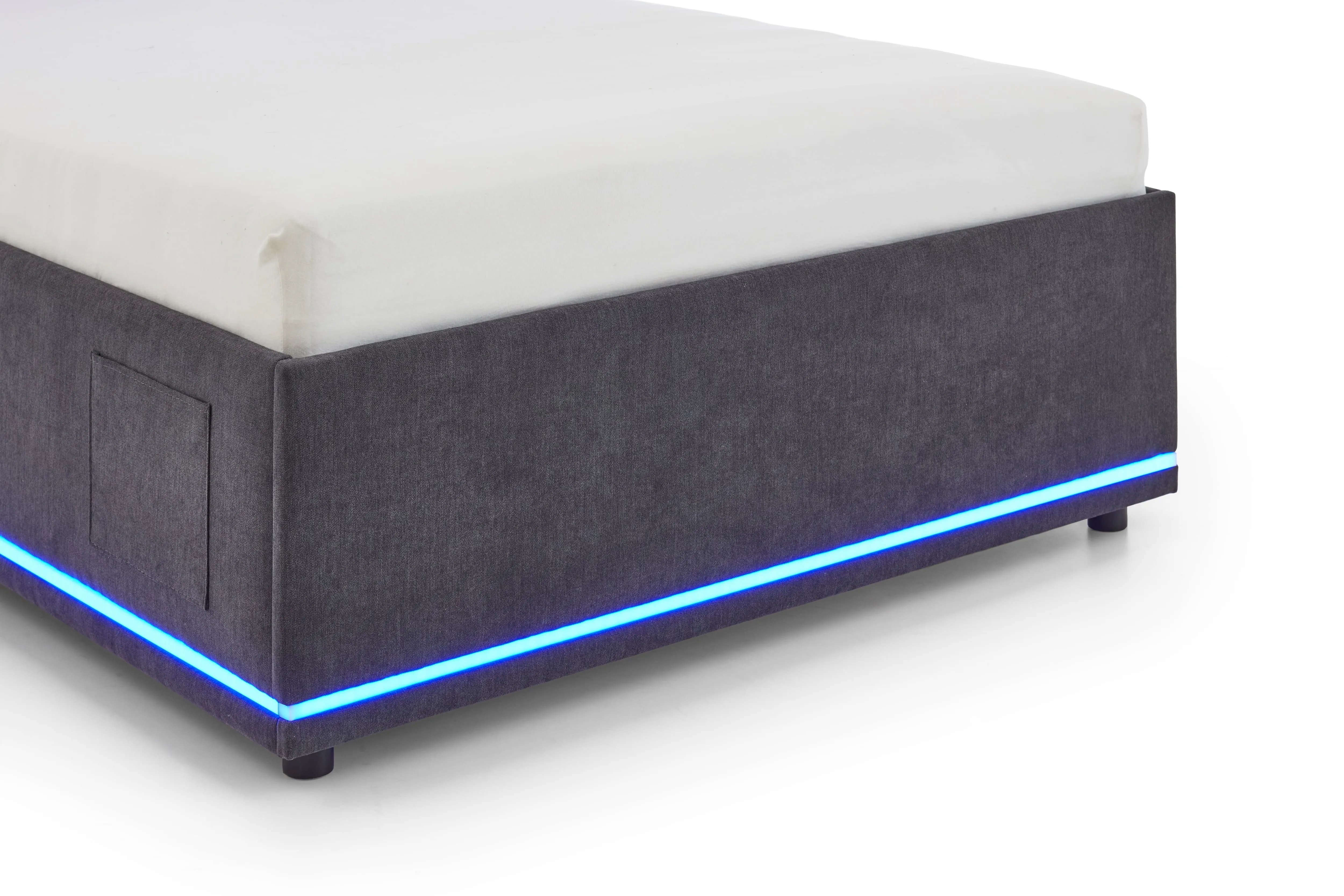Lova 120 cm CIRCLE su čiužiniu ir LED apšvietimu, grafito, su pat. dėže, 128x211x90 cm