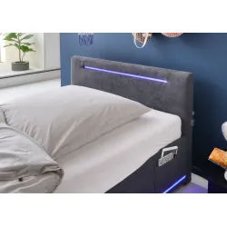 Lova 120 cm CIRCLE su čiužiniu ir LED apšvietimu, grafito, su pat. dėže, 128x211x90 cm