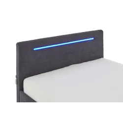 Lova 120 cm CIRCLE su čiužiniu ir LED apšvietimu, grafito, su pat. dėže, 128x211x90 cm