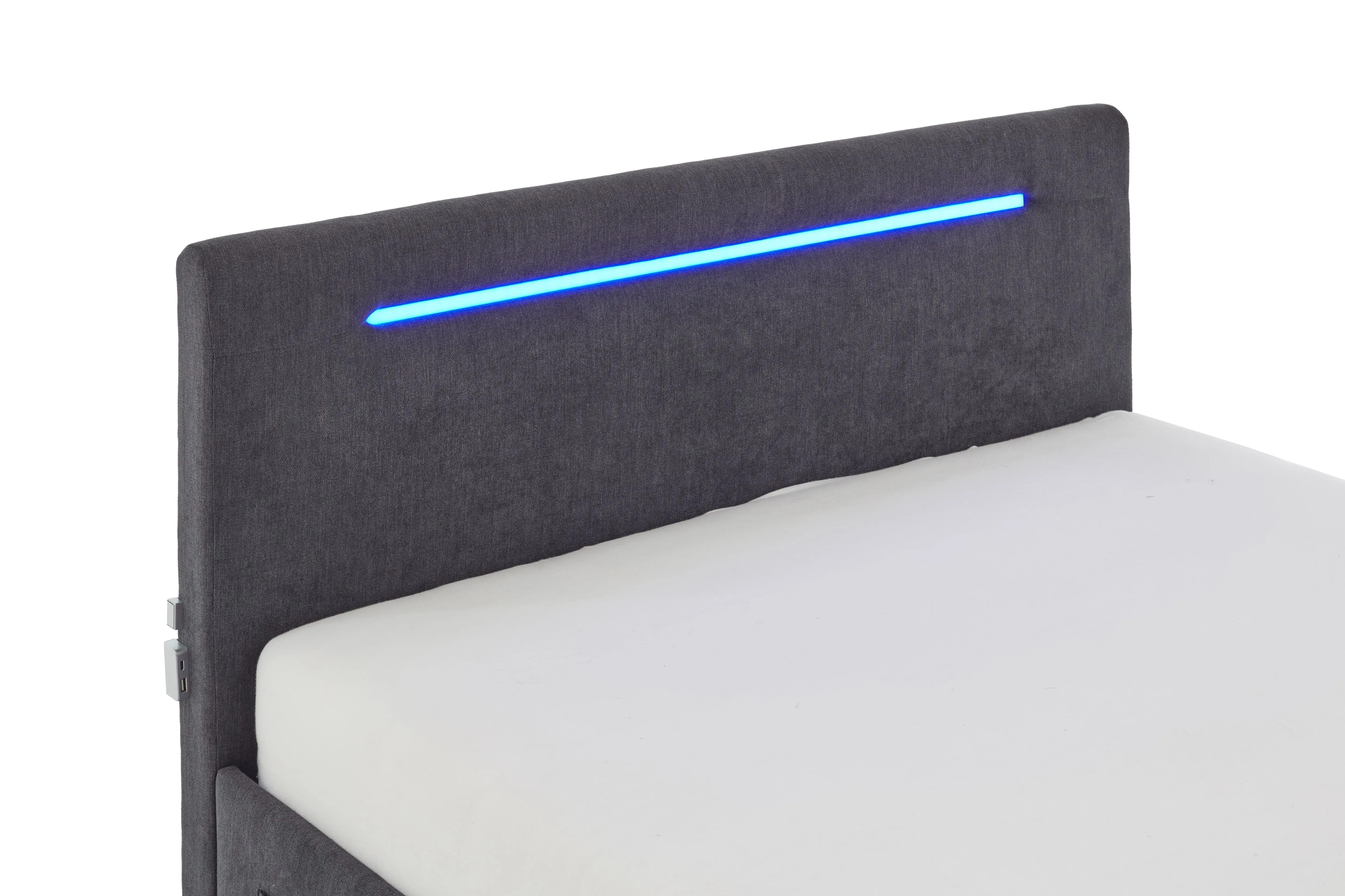 Lova 120 cm CIRCLE su čiužiniu ir LED apšvietimu, grafito, su pat. dėže, 128x211x90 cm