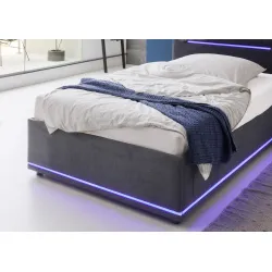 Lova 140 cm CIRCLE su čiužiniu ir LED apšvietimu, grafito, su pat. dėže, 148x211x90 cm