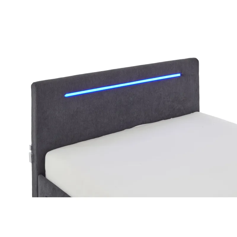 Lova 140 cm CIRCLE su čiužiniu ir LED apšvietimu, grafito, su pat. dėže, 148x211x90 cm