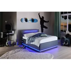 Lova 120 cm CIRCLE su LED apšvietimu, juoda, 128x211x90 cm
