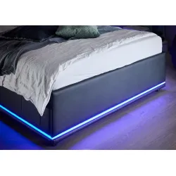 Lova 140 cm CIRCLE su LED apšvietimu, juoda, 148x211x90 cm