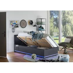 Lova 90 cm CIRCLE su LED apšvietimu, juoda, su pat. dėže, 98x211x90 cm