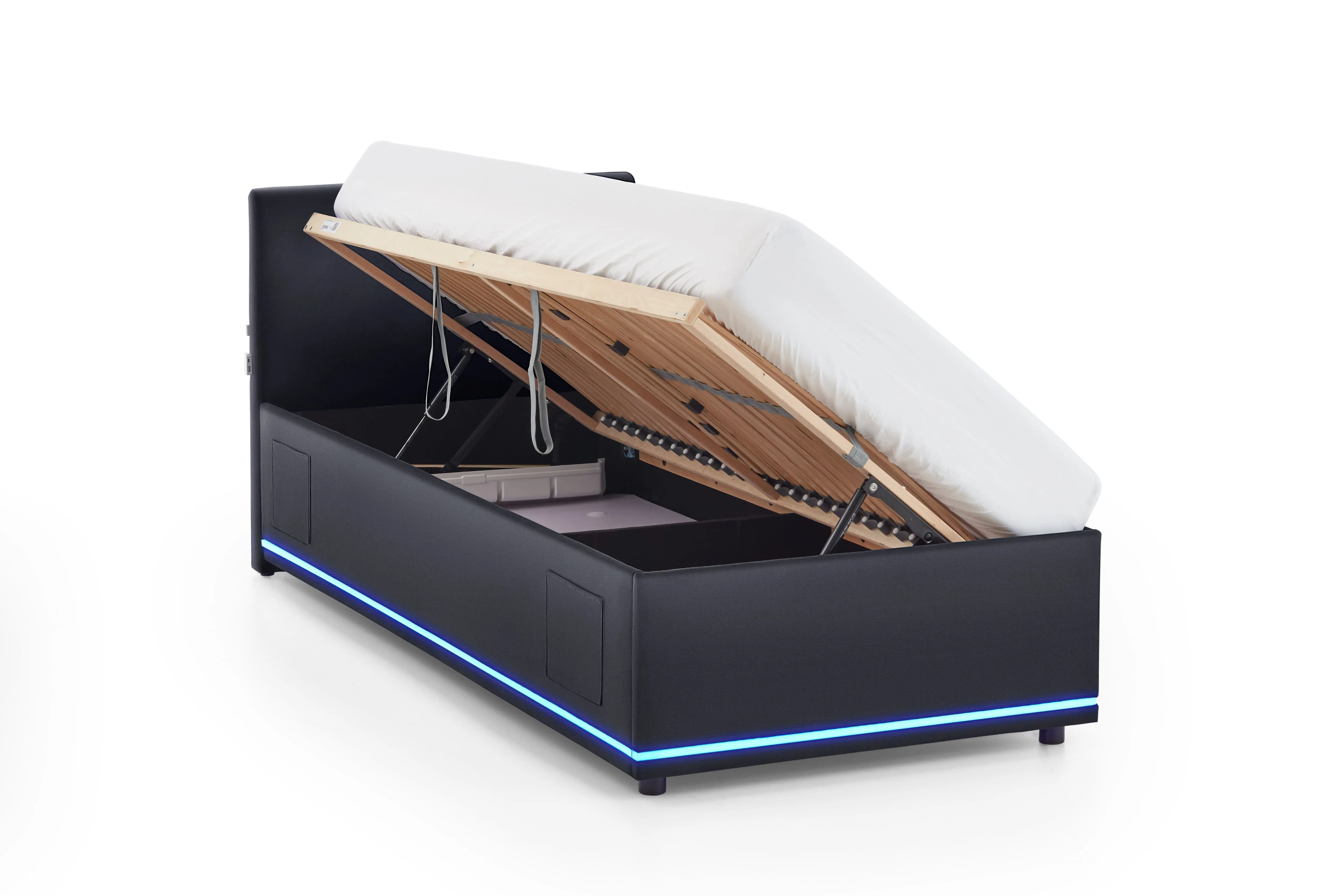 Lova 90 cm CIRCLE su LED apšvietimu, juoda, su pat. dėže, 98x211x90 cm