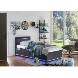 Lova 90 cm CIRCLE su LED apšvietimu, juoda, su pat. dėže, 98x211x90 cm