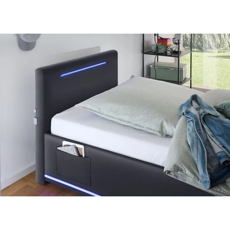 Lova 90 cm CIRCLE su LED apšvietimu, juoda, su pat. dėže, 98x211x90 cm